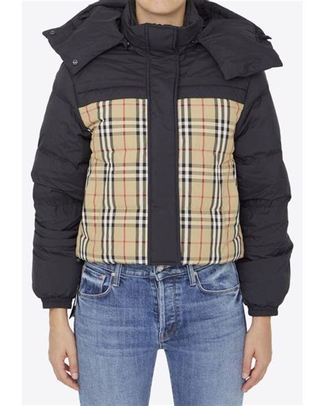 burberry down jacket black|Burberry check cropped puffer jacket.